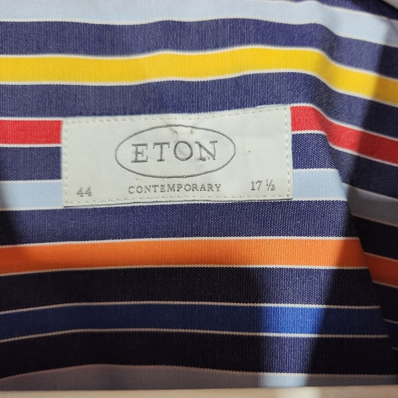 Funky ETON Multi Colour Stripe Contemporary Dress Shirt 100% Cotton sz 44 / 17.5 - Picture 4 of 7